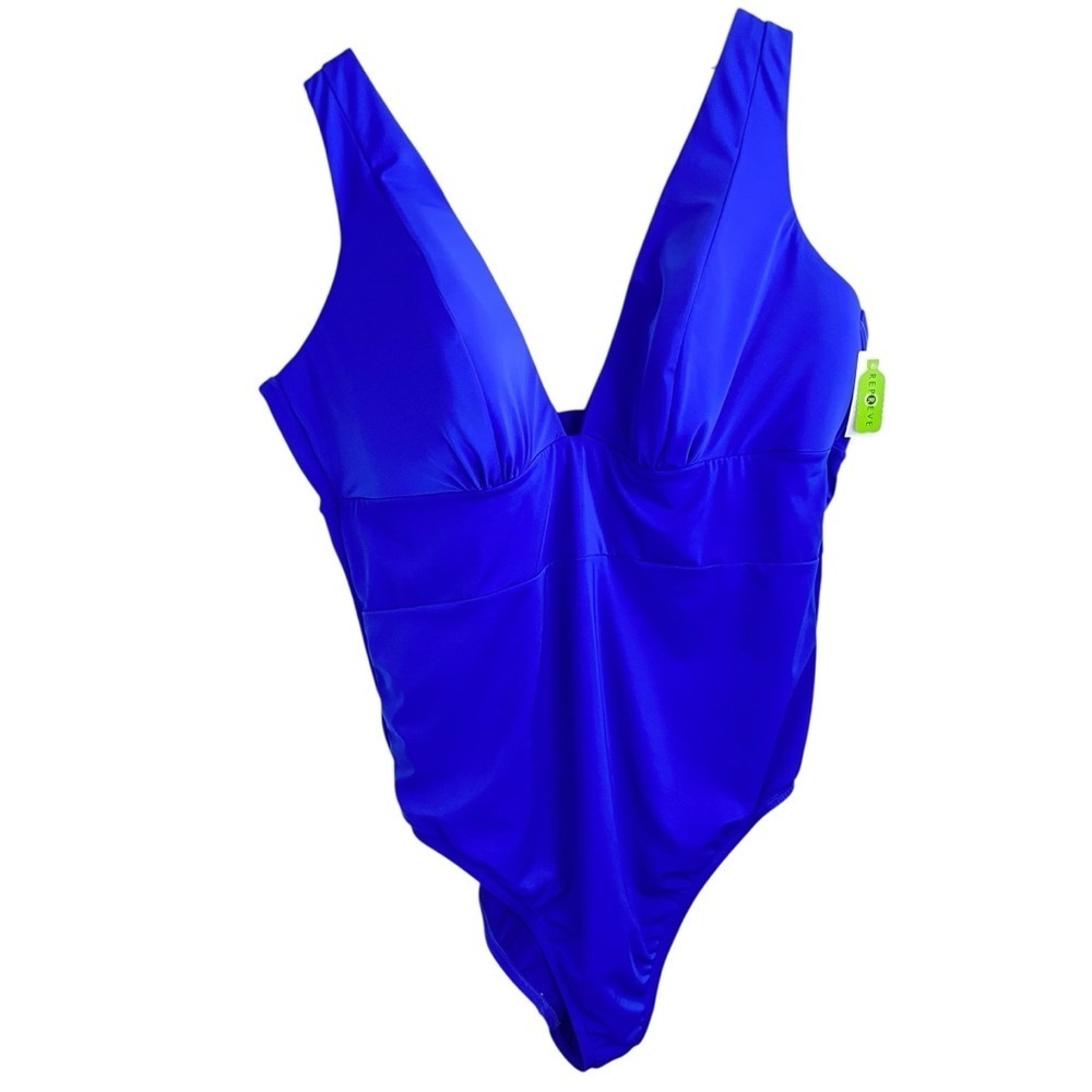 Lane Bryant Lightly Lined No-Wire Plunge One Piece Swimsuit 28 Purplish Blue